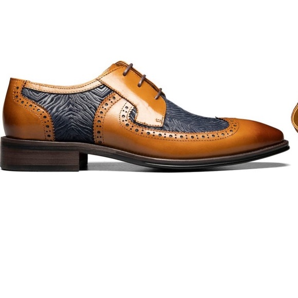 NWT Stacy Adams Hollis Wingtip Derby navy zebra and cognac - size 12 - sold out! - Picture 7 of 8